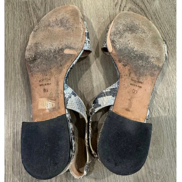 Michele Lopriore Gray Snake Skin Low Heel Sling Back Sandals Size 39/US8.5 - Picture 3 of 7
